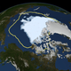 This image shows the extent of the sea ice on September 16 2012, as it compares to the average minimum extent over the past 30 years (in yellow).